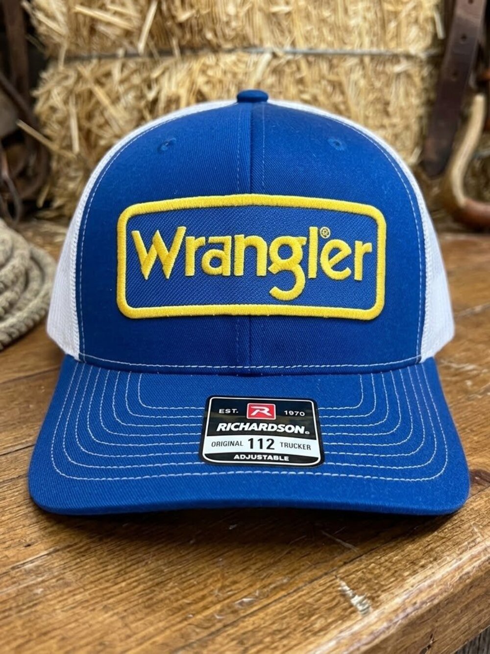 Wrangler Western Rodeo Patch Blue White Richardson 112 Snapback Hat Retro 80s US